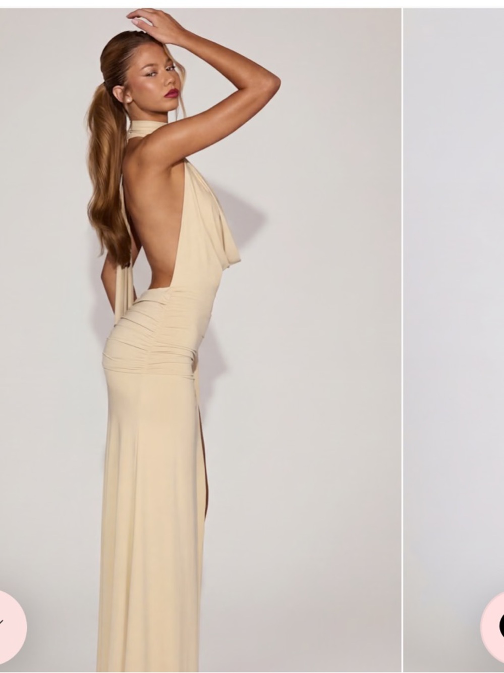 Oh Polly Navina Soft Jersey Plunge Halterneck Maxi Dress Champagne Cream XS NWT - Picture 7 of 13